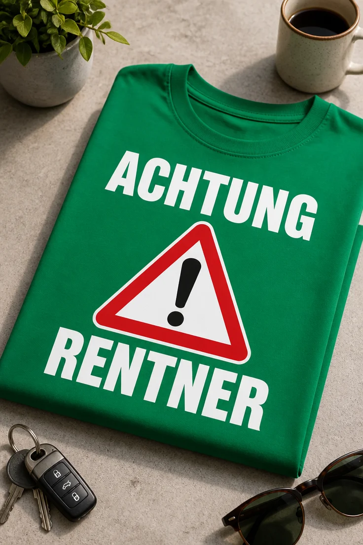 Lustiges Rentner T-Shirt mit Warnschild-Motiv und dem Spruch ACHTUNG RENTNER