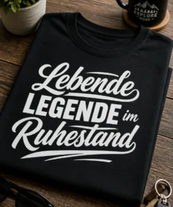 T-Shirt mit dem Spruch „Lebende LEGENDE im Ruhestand“ in markanter typografischer Gestaltung
