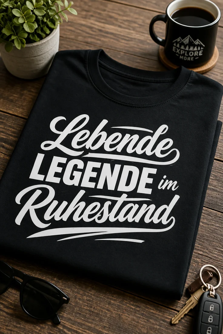 T-Shirt mit dem Spruch „Lebende LEGENDE im Ruhestand“ in markanter typografischer Gestaltung