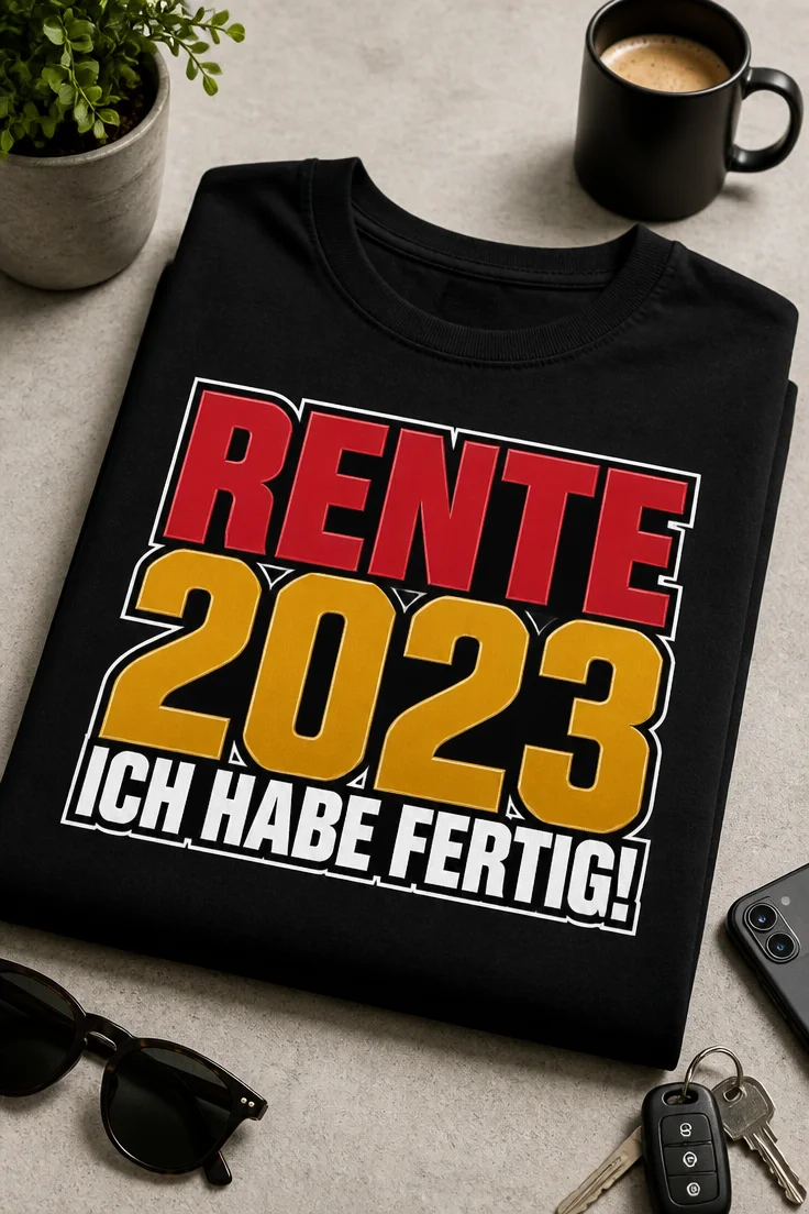 Lustiges Rentner T-Shirt mit dem Spruch RENTE 2023 ICH HABE FERTIG!