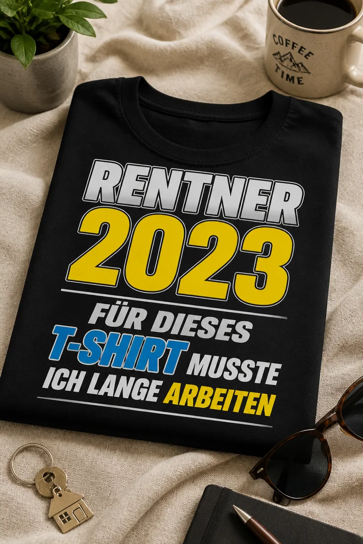 Lustiges Rentner T-Shirt mit dem Spruch RENTNER 2023 FÜR DIESES T-SHIRT MUSSTE ICH LANGE ARBEITEN