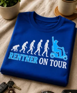 Lustiges Rentner T-Shirt mit Evolutionsmotiv und Spruch RENTNER ON TOUR