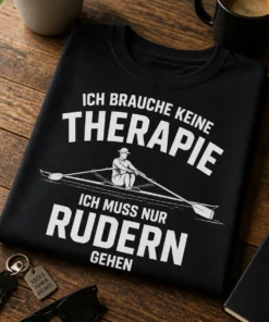 T-Shirt mit Ruderer-Motiv und dem Spruch ICH BRAUCHE KEINE THERAPIE ICH MUSS NUR RUDERN GEHEN