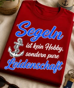 Maritimes T-Shirt für Segler mit dem Spruch „Segeln ist kein Hobby, sondern pure Leidenschaft“ und Anker-Motiv