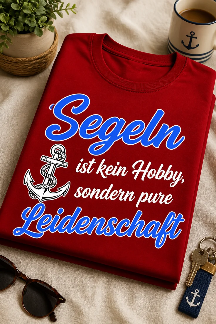 Maritimes T-Shirt für Segler mit dem Spruch „Segeln ist kein Hobby, sondern pure Leidenschaft“ und Anker-Motiv