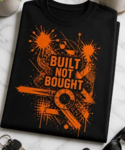 Abstrakte orange Grunge-Grafik im urbanen Streetart-Stil auf einem T-Shirt