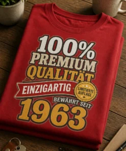 Vintage Typo Motiv mit dem Spruch 100% PREMIUM QUALITÄT Einzigartig Limitierte Auflage bewährt seit 1963