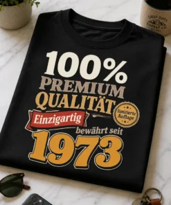 Retro Typografie mit dem Spruch 100% PREMIUM QUALITÄT Einzigartig limitierte Auflage bewährt seit 1973