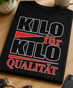 T-Shirt mit dem Spruch KILO für KILO QUALITÄT im markanten Typografie-Design