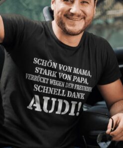 Lustiges T-Shirt schnell dank Auto mit Wunschmarke