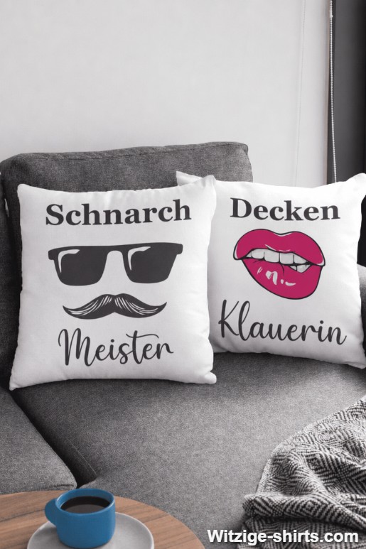Pärchen-Kissen Schnarchmeister und Deckenklauerin