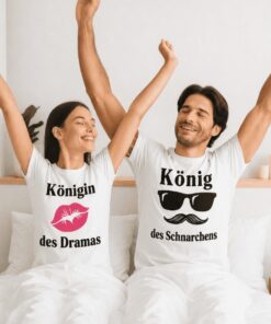 Pärchen-T-Shirts König des Schnarchens und Königin des Dramas