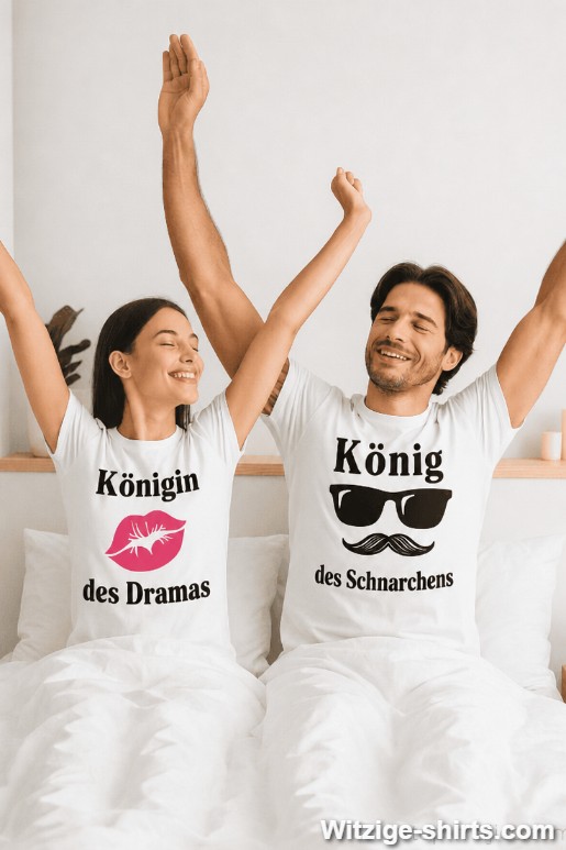 Pärchen-T-Shirts König des Schnarchens und Königin des Dramas