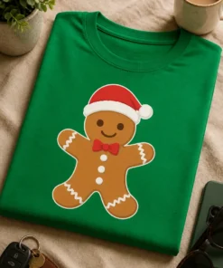 Niedlicher Lebkuchenmann mit Weihnachtsmütze, Fliege und Zuckerguss-Details als festliches Motiv