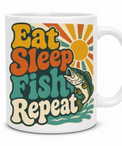 Kaffeetasse "Eat Sleep Fish Repeat" - Lustige Tasse fuer Angler, 330 ml